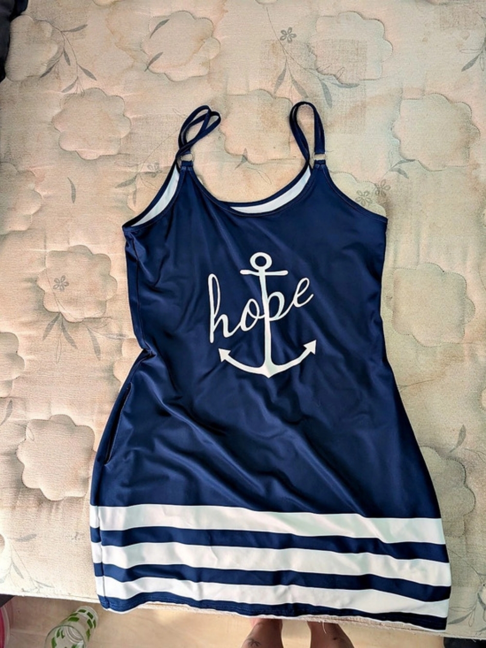 Anchor Graphic Striped Tank Top in Blue & White Like New